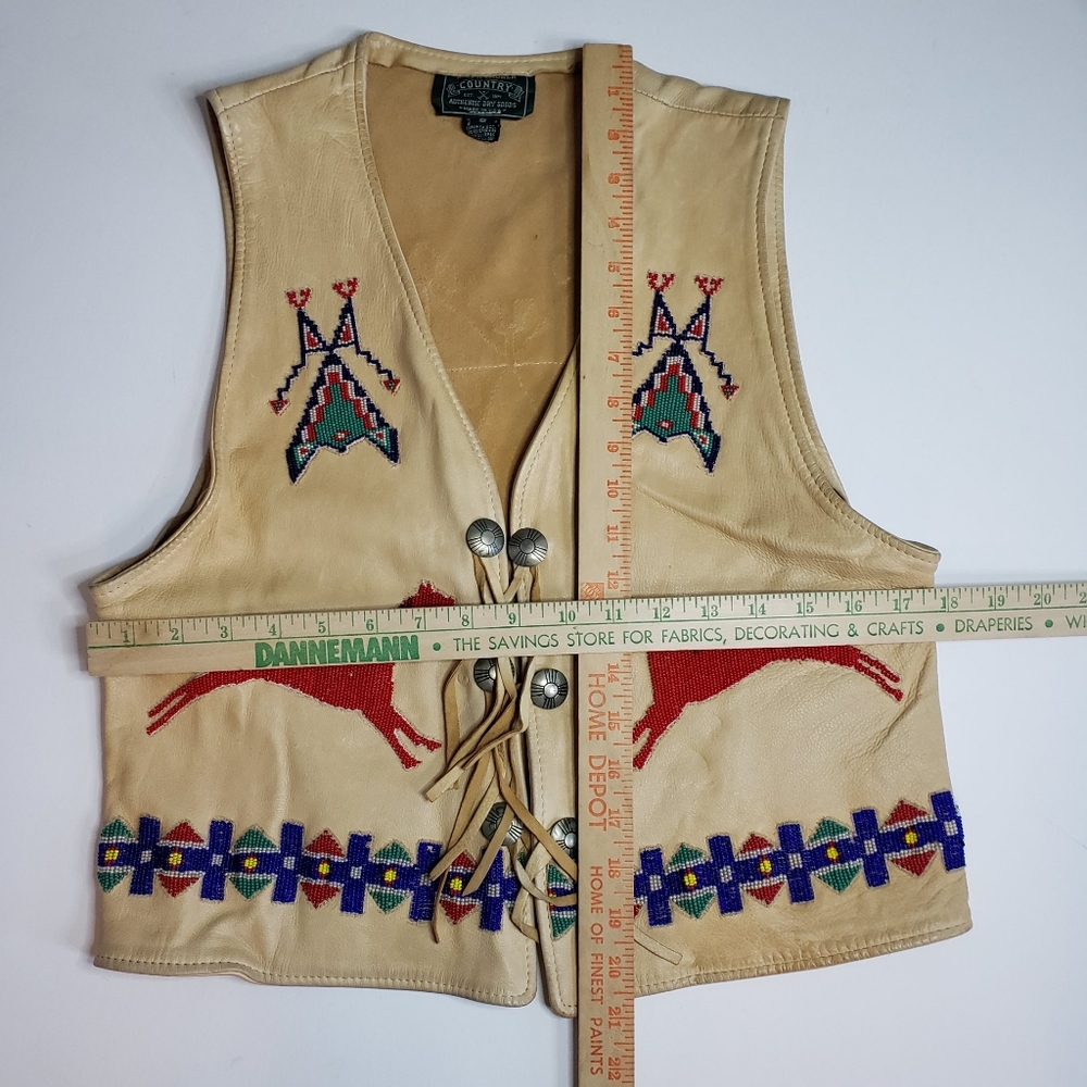 Ralph Lauren Country Polo Unisex Leather Vest Native American USA made 80s Vtg - Picture 14 of 16